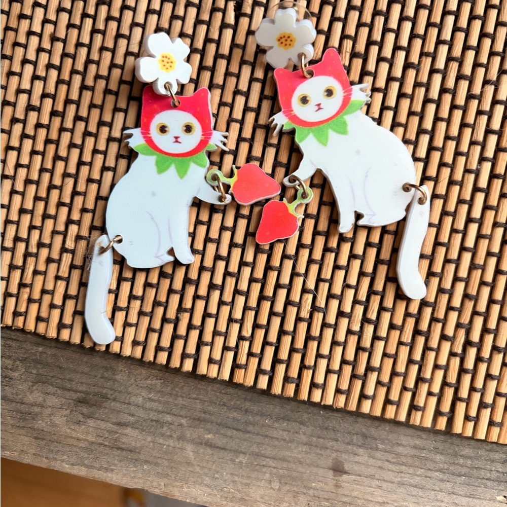 Cute Cat Earrings with Floral Detail